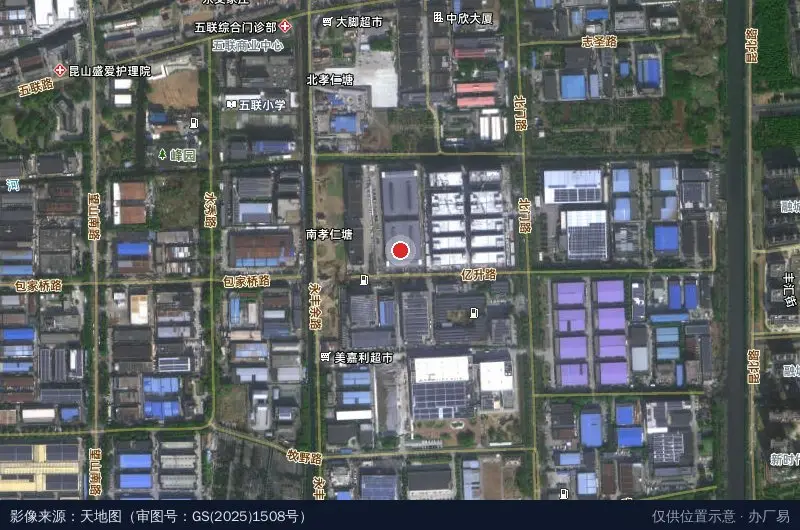 昆山市城北工业区卫星位置示意图