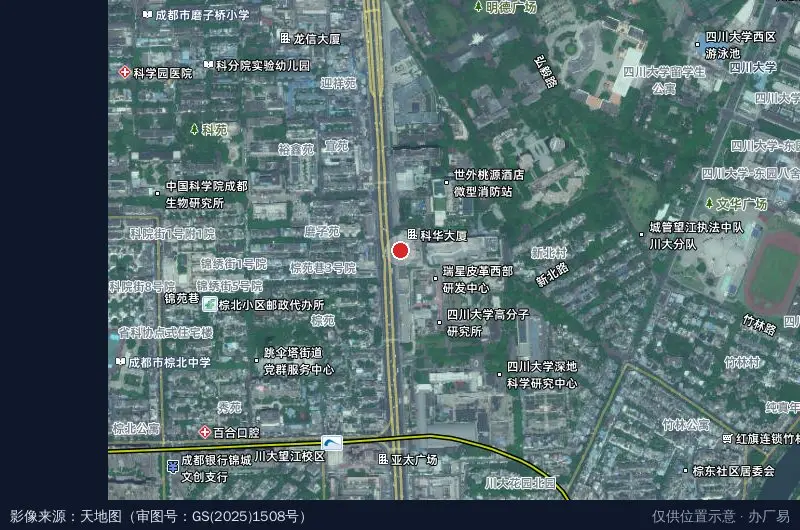 四川大学国家大学科技园(南园路)卫星位置示意图