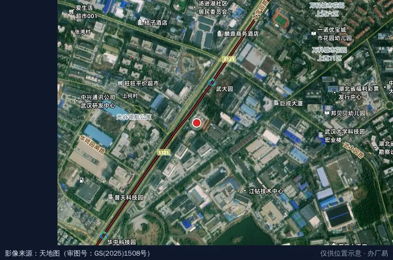 武汉江夏区华工科技园重货分部卫星位置示意图
