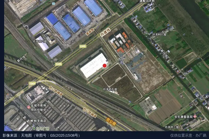 中国物流江浙事业部盐城智慧物流园卫星位置示意图