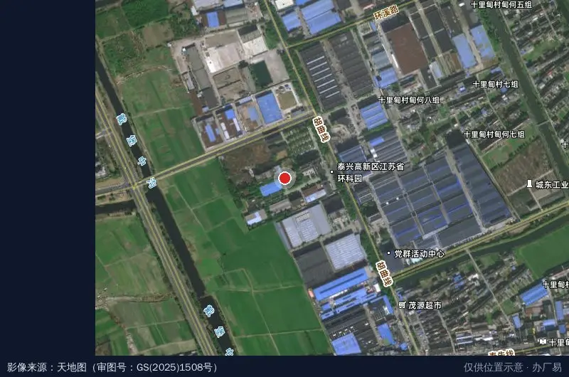 江苏省泰兴环保科技产业园卫星位置示意图