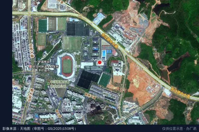 定南足球产业园学院和赣南师范大学项目筹备专班卫星位置示意图