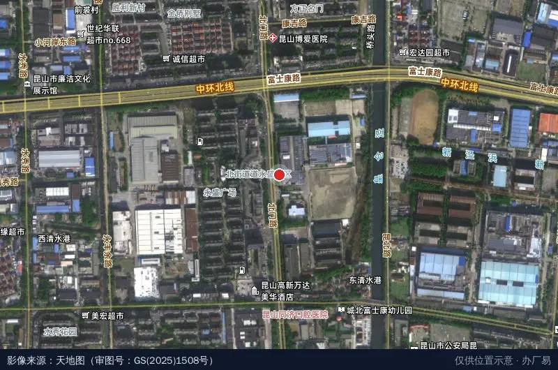 昆山富士康城北工业园区-西2门卫星位置示意图