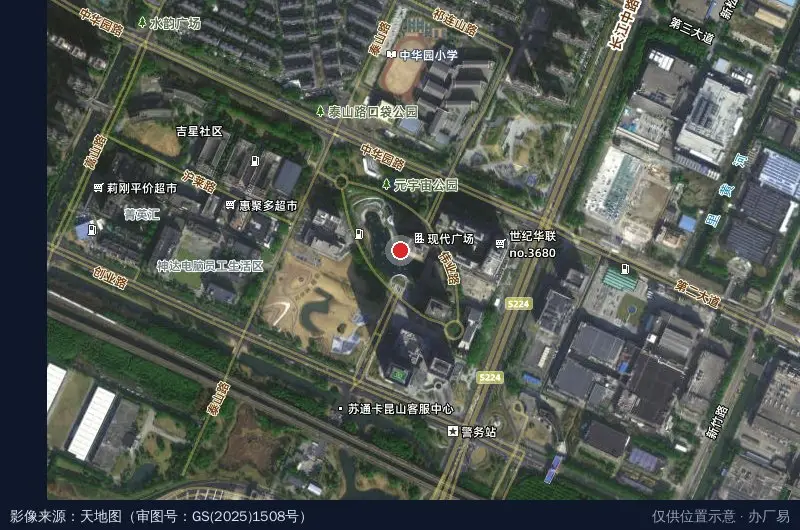 中国昆山科技创业园卫星位置示意图