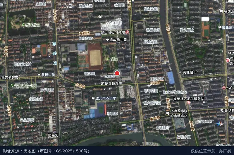 昆山高新区文体活动中心-南门卫星位置示意图