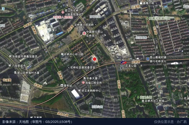 昆山花桥经济开发区商会卫星位置示意图