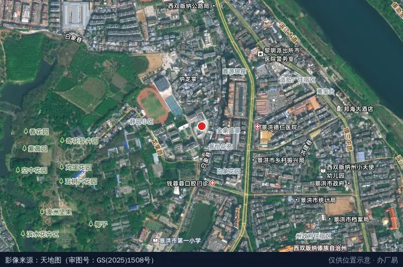 西双版纳热带花卉园-中国古巴辣木科技合作中心卫星位置示意图