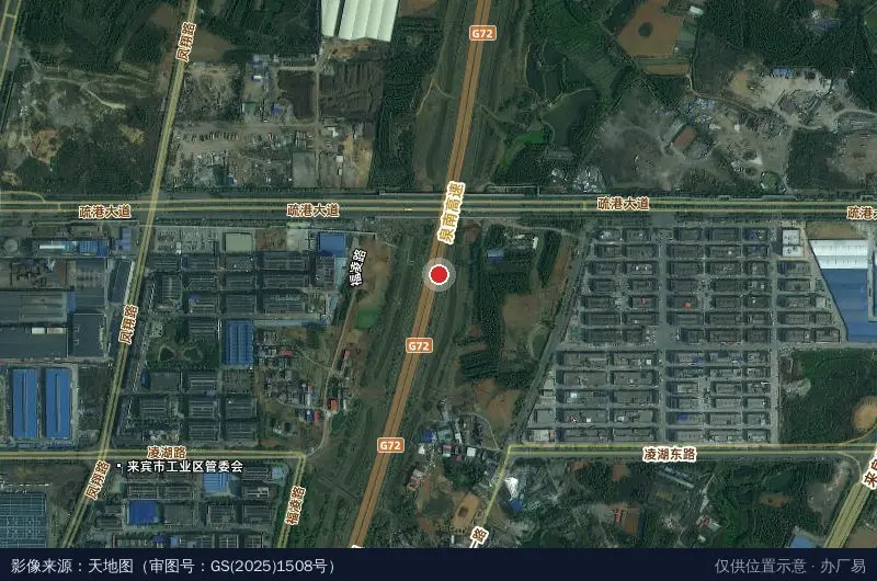 来宾市河南工业园工会工作站卫星位置示意图