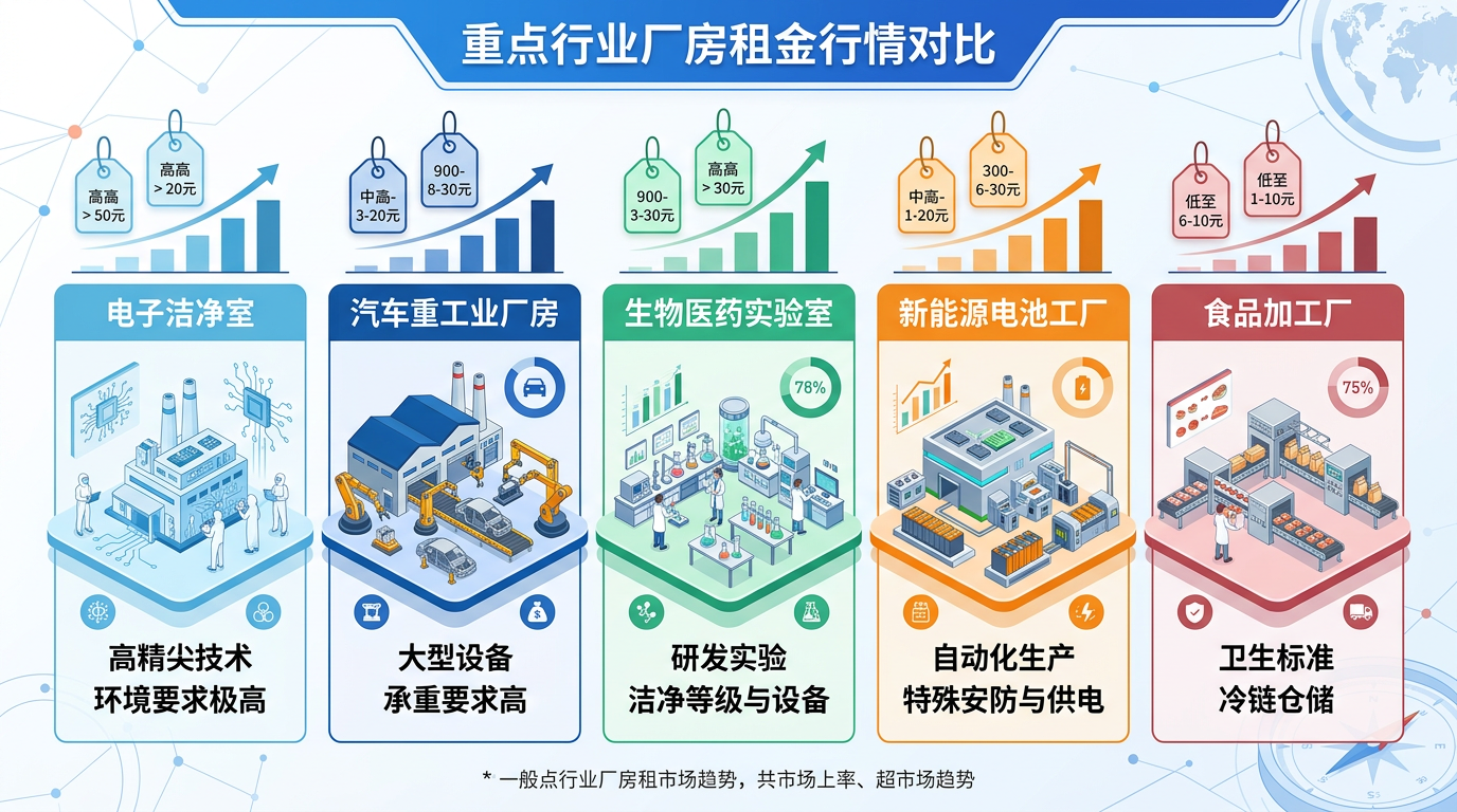 2026年重点行业厂房租金行情对比：电子、汽车、生物医药谁更贵？